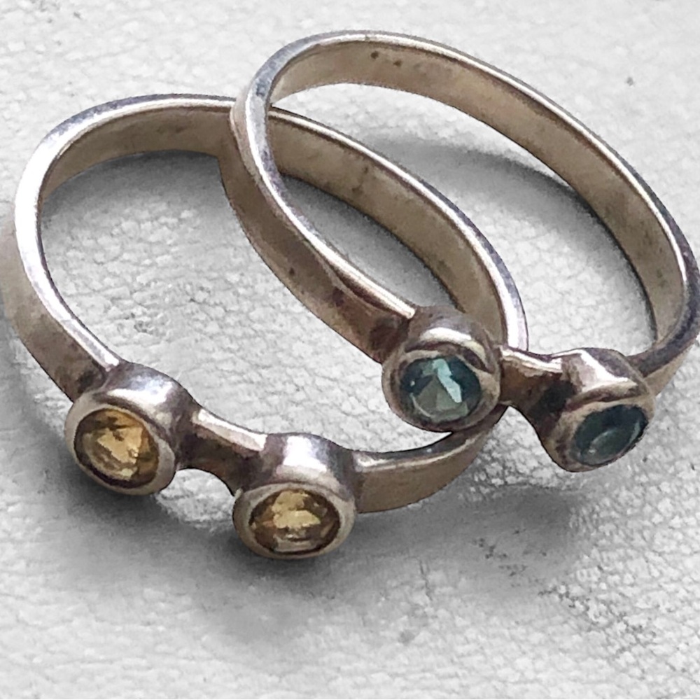 Vintage Stamped Sterling Stackable Stone (?) Ring Set Size 6.5